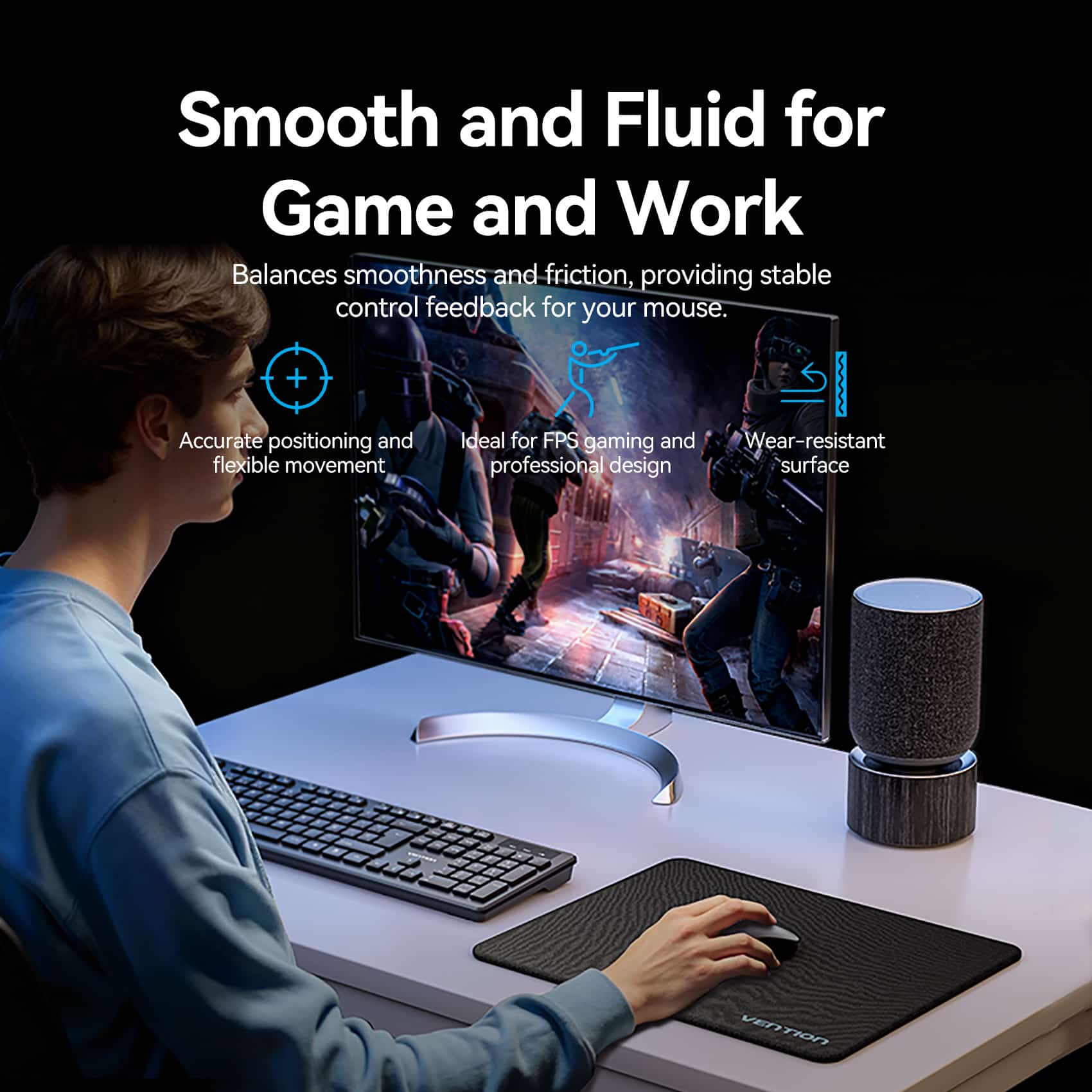 Vention Gaming Mouse Pad Smooth Surface Type Black - Image 3
