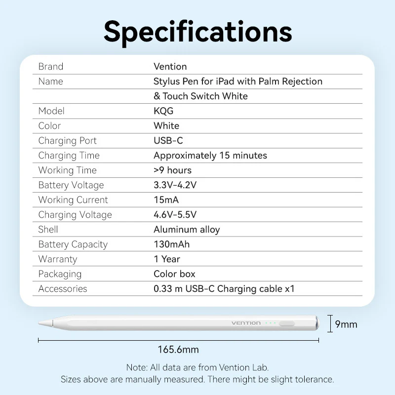 Vention Stylus Pen for iPad with Palm Rejection & Touch Switch White - Image 14