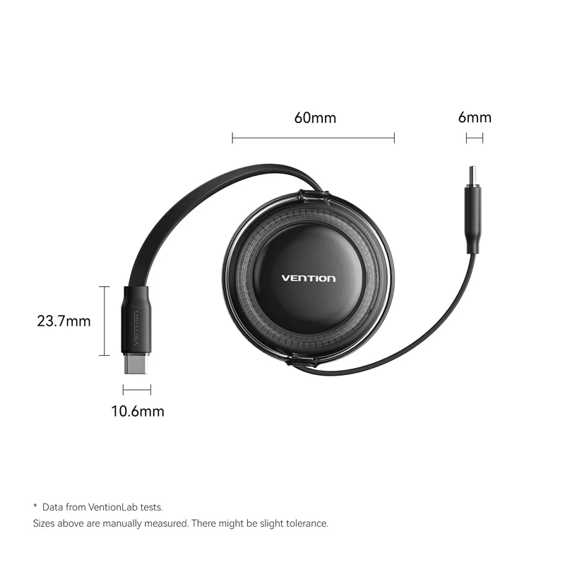 Vention USB 2.0 Type-C Male to Type-C Male 5A Retractable Cable 1M Black - Image 13