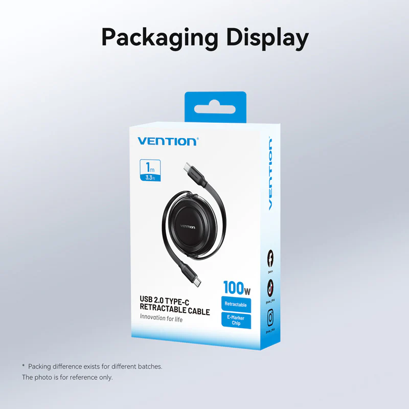 Vention USB 2.0 Type-C Male to Type-C Male 5A Retractable Cable 1M Black - Image 14
