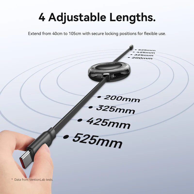 Vention USB 2.0 Type-C Male to Type-C Male 5A Retractable Cable 1M Black - Image 6
