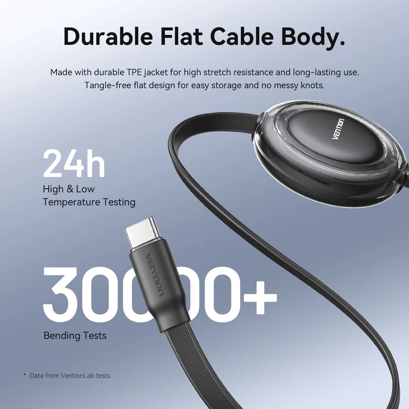 Vention USB 2.0 Type-C Male to Type-C Male 5A Retractable Cable 1M Black - Image 8