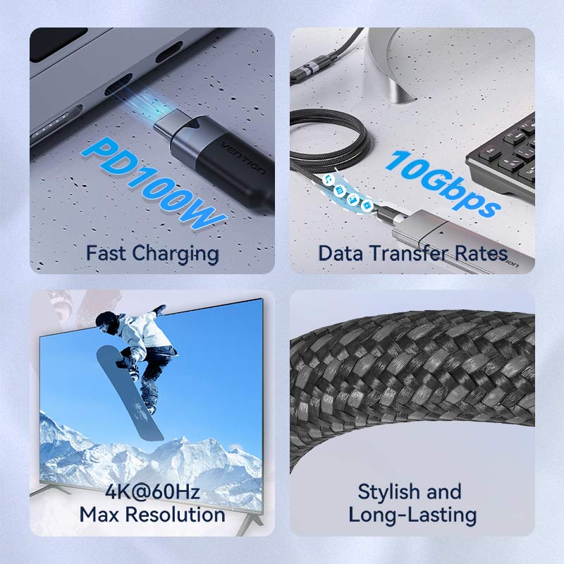 Vention USB 3.2 Gen2 C Male to C Female 10Gbps Extension Cable Aluminum Alloy Type - Image 4