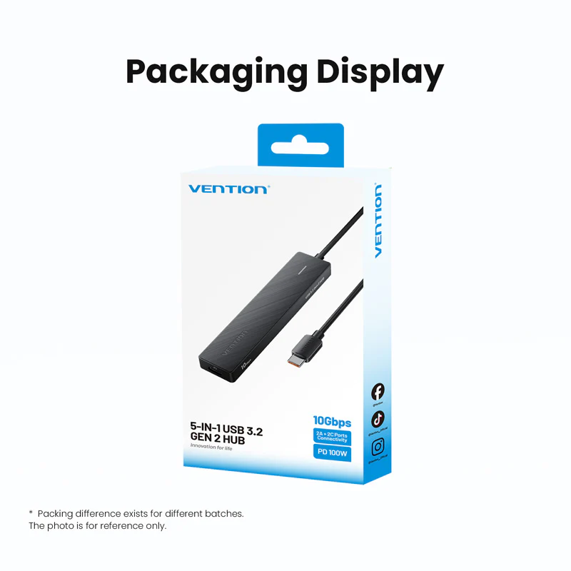 Vention USB-C to USB 3.2 Gen 2 Type-C*2 + USB 3.2 Gen 2 Type-A*2 + PD 10G Hub 0.15M Black - Image 12