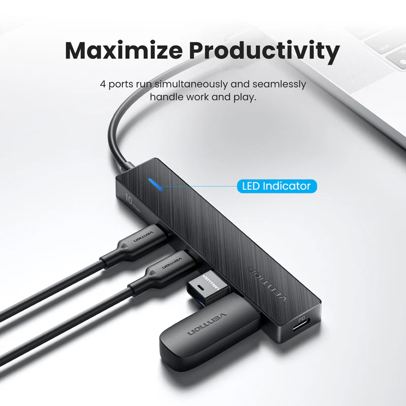 Vention USB-C to USB 3.2 Gen 2 Type-C*2 + USB 3.2 Gen 2 Type-A*2 + PD 10G Hub 0.15M Black - Image 5