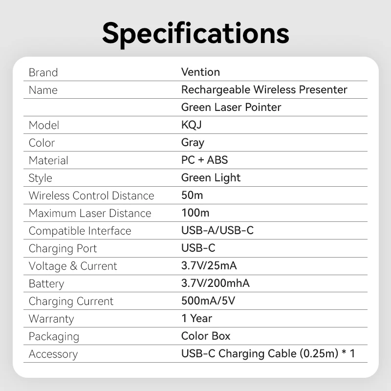 Vention Wireless PowerPoint Presentation Clicker with Green Laser Pointer - Image 17