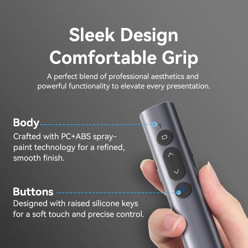 Vention Wireless PowerPoint Presentation Clicker with Red Laser Pointer – Gray - Image 10