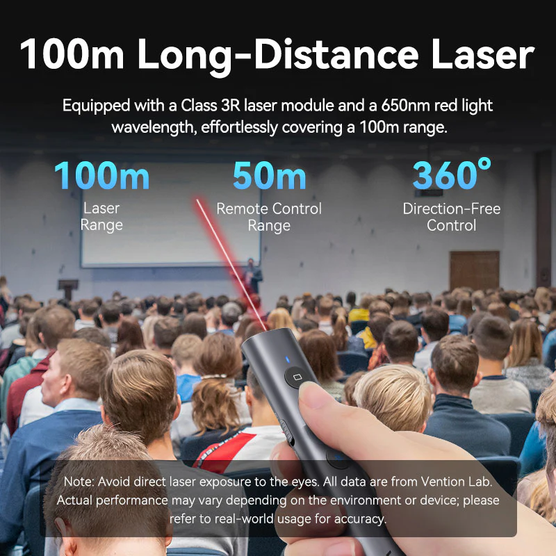 Vention Wireless PowerPoint Presentation Clicker with Red Laser Pointer – Gray - Image 5