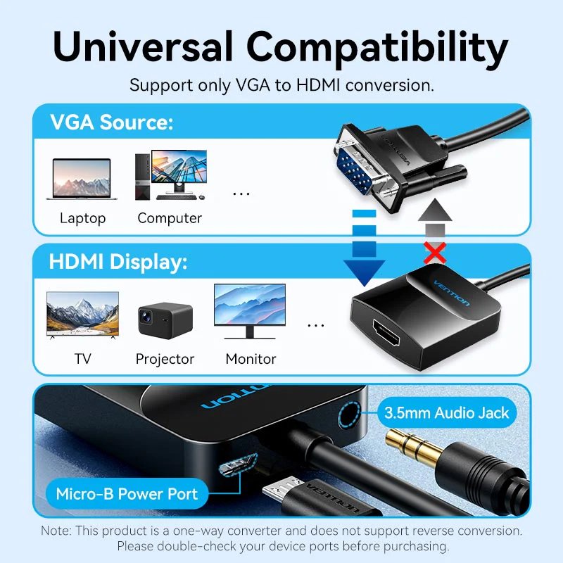 Vention VGA to HDMI™ Converter with Female Micro USB and Audio Port - Image 10