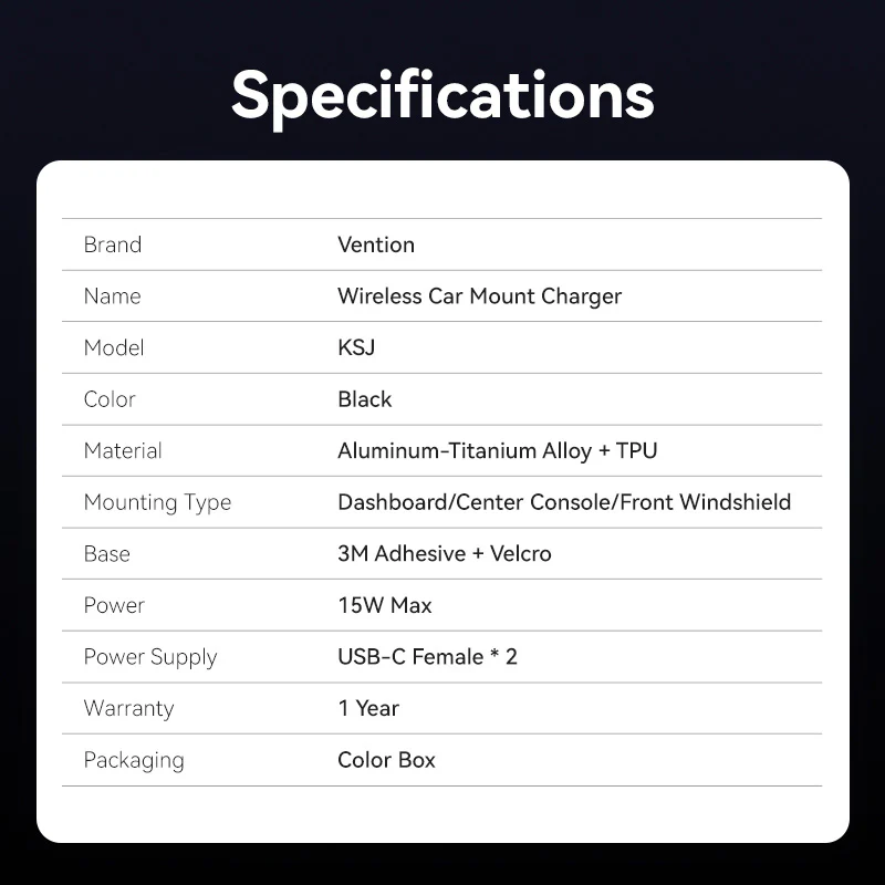 Vention Wireless Car Mount Charger - Image 5