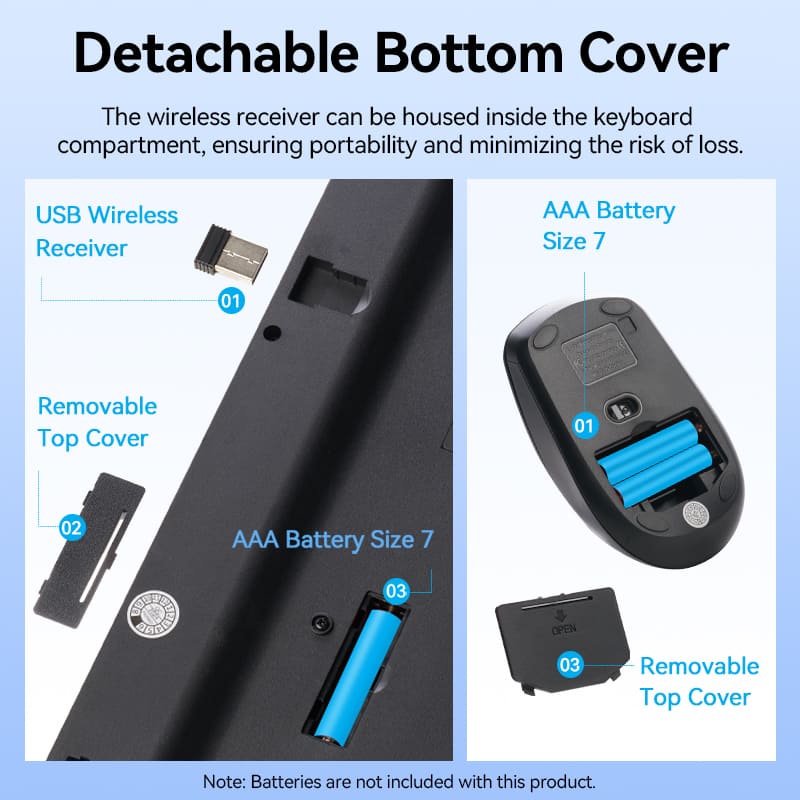 Vention Wireless Full-Sized Keyboard and Mouse Combo with Mouse Pad Black Slim Type - US English Layout - Image 13