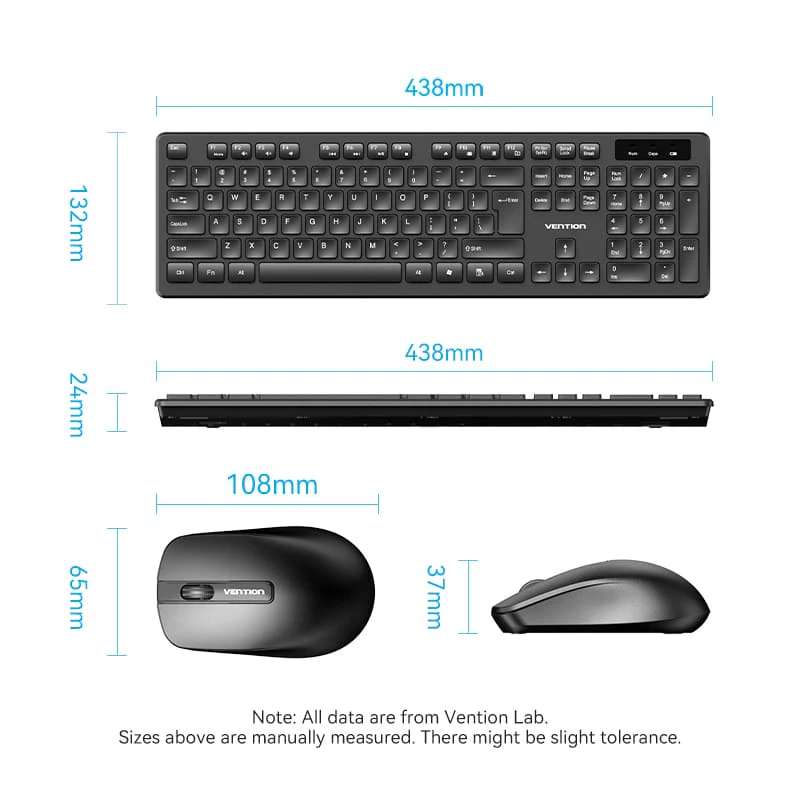 Vention Wireless Full-Sized Keyboard and Mouse Combo with Mouse Pad Black Slim Type - US English Layout - Image 14