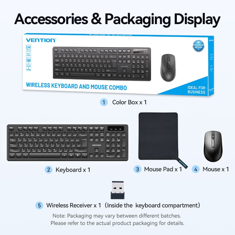 Vention Wireless Full-Sized Keyboard and Mouse Combo with Mouse Pad Black Slim Type - US English Layout - Image 16