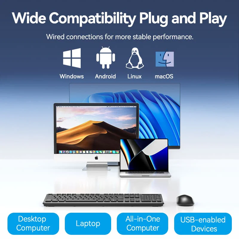 Vention Wireless Full-Sized Keyboard and Mouse Combo with Mouse Pad Black Slim Type - US English Layout - Image 3