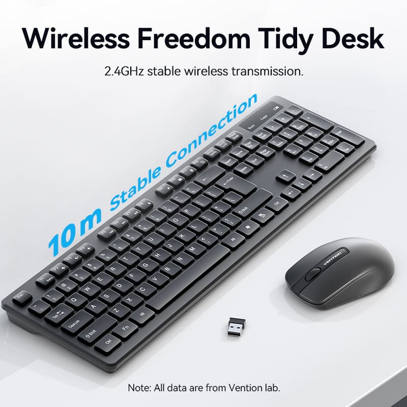Vention Wireless Full-Sized Keyboard and Mouse Combo with Mouse Pad Black Slim Type - US English Layout - Image 4