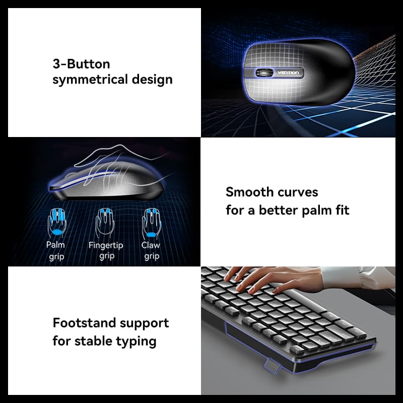 Vention Wireless Full-Sized Keyboard and Mouse Combo with Mouse Pad Black Slim Type - US English Layout - Image 6