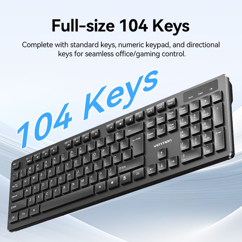 Vention Wireless Full-Sized Keyboard and Mouse Combo with Mouse Pad Black Slim Type - US English Layout - Image 7
