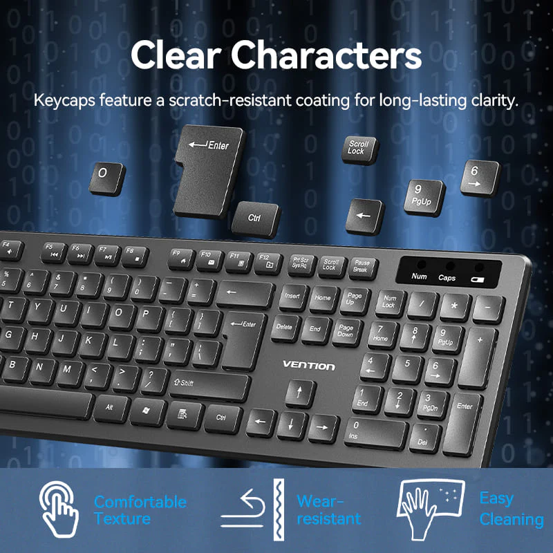 Vention Wireless Full-Sized Keyboard and Mouse Combo with Mouse Pad Black Slim Type - US English Layout - Image 8