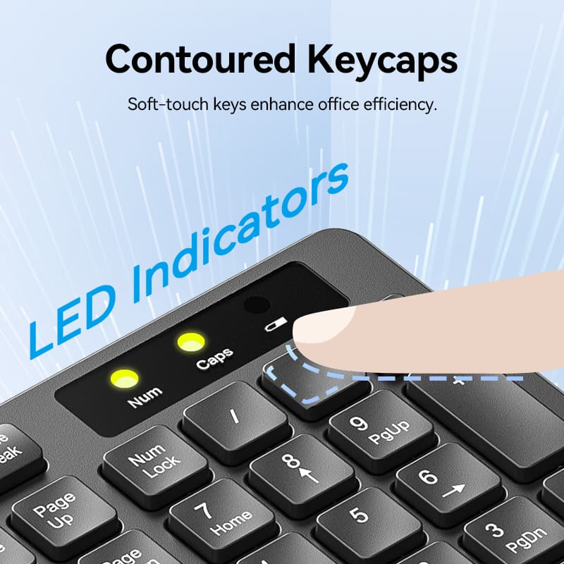Vention Wireless Full-Sized Keyboard and Mouse Combo with Mouse Pad Black Slim Type - US English Layout - Image 9